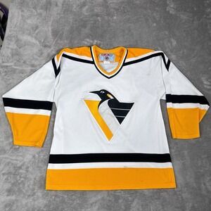 Vintage 90's Pittsburgh Penguins Robo CCM NHL Jersey Mens Medium White Yellow